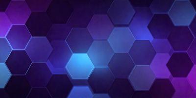 The primary subject of the image is a blue and purple hexagonal pattern. The setting is a dark background, which contrasts with the bright colors of the hexagons. The visual style appears to be a digital art or illustration, as the hexagons are arranged in a visually appealing manner. The dominant colors are blue and purple, creating a calm and soothing atmosphere.
