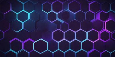 The primary subject of the image is a purple and blue honeycomb pattern. The setting is a dark background, which contrasts with the vibrant colors of the honeycomb pattern. The visual style is a digital art or illustration, as the honeycomb pattern is created using a computer or digital tools. The colors and mood of the image are predominantly purple and blue, giving it a calm and soothing atmosphere.