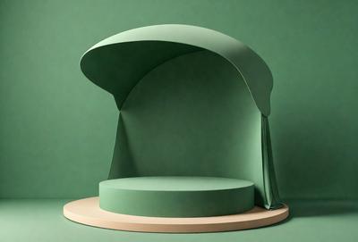 The primary subject of the image is a green umbrella, which is the main object in the scene. The umbrella is placed on a green surface, which serves as the setting or background. The visual style of the image is a photo, capturing the umbrella in its natural environment. The dominant colors in the image are green, which creates a calm and soothing atmosphere.