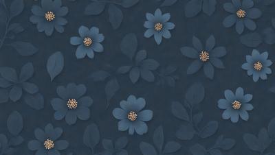 The primary subject of the image is a blue floral pattern, featuring a variety of blue flowers. The setting is a blue background, which complements the blue flowers. The visual style is a combination of digital art and illustration, creating a vibrant and lively atmosphere. The dominant colors are blue and white, with the blue flowers standing out against the blue background.