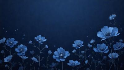 Primary subject: Flowers
Setting/background: Dark blue sky
Visual style: Digital art
Colors and mood: Blue and white flowers, creating a serene and calming atmosphere.
