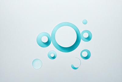 The primary subject of the image is a blue circle with a white center, which is placed on a white background. The visual style of the image is digital art, as it appears to be a computer-generated or digitally manipulated image. The colors and mood of the image are predominantly blue and white, creating a clean and modern aesthetic.