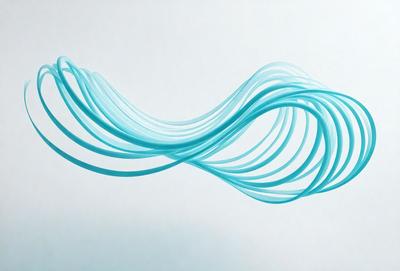 The primary subject of the image is a blue wave or water flow, which is the main focus of the scene. The setting is a white background, which provides a clean and minimalistic environment for the visual style. The image is a digital art or illustration, showcasing the artist's creativity and skill in depicting the blue wave. The colors and mood of the image are predominantly blue, creating a sense of calmness and tranquility.