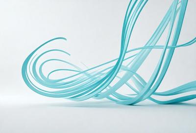 The primary subject of the image is a blue, curly, and twisted piece of plastic or a blue wire. The setting is a white background, which provides a clean and minimalistic environment. The visual style appears to be a close-up of the blue object, showcasing its unique texture and shape. The colors and mood of the image are predominantly blue, creating a calm and serene atmosphere.