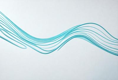 The primary subject of the image is a blue wave or water splash, which is the main focus of the scene. The setting is a white background, which provides a clean and minimalist appearance. The visual style is a digital art or illustration, as the wave is depicted in a stylized manner. The dominant colors are blue and white, creating a calming and serene atmosphere.