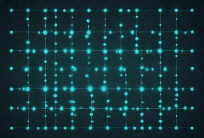 The primary subject of the image is a blue grid pattern. The setting is a dark blue background, which creates a contrast with the grid pattern. The visual style is a digital art or illustration, as the grid pattern is created using a computer or digital device. The colors and mood of the image are predominantly blue, giving it a calm and soothing atmosphere.