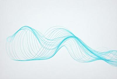 The primary subject of the image is a blue wave-like pattern or a blue waveform. The setting is a white background, which provides a clean and minimalist appearance. The visual style is a combination of digital art and illustration, as the blue waveform is created using a digital medium. The colors and mood of the image are predominantly blue, which gives it a calm and soothing atmosphere.