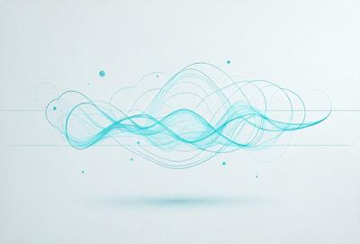 The primary subject of the image is a blue wave or sound wave, which is the main focus of the image. The setting is a white background, which provides a clean and minimalistic appearance. The visual style is a digital art or illustration, as the wave is depicted in a stylized manner. The dominant colors are blue and white, creating a calm and soothing atmosphere.