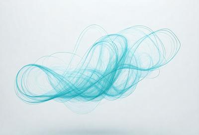 The primary subject of the image is a blue, curved line that appears to be a wave or a flowing pattern. The setting is a white background, which provides a clean and minimalist appearance. The visual style is a combination of digital art and illustration, as the blue line is created using a digital medium. The colors and mood of the image are predominantly blue, which gives it a calm and serene atmosphere.