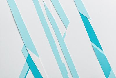 The primary subject of the image is a stack of white paper with blue stripes. The setting is a white background, and the visual style appears to be a photo. The colors and mood of the image are predominantly white and blue, creating a clean and calm atmosphere.