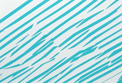 The primary subject of the image is a blue and white striped wallpaper. The setting is a white wall, and the visual style appears to be a pattern or texture. The dominant colors are blue and white, creating a calm and soothing atmosphere.
