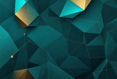 The primary subject of the image is a geometric pattern, featuring a blue background with gold accents. The setting is a wall, and the visual style is a combination of digital art and illustration. The dominant colors are blue and gold, creating a calm and sophisticated atmosphere.