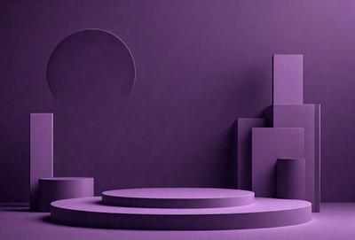 The primary subject of the image is a purple wall with a large circle on it. The setting is a room with a purple background. The visual style is a digital art or illustration, creating a unique and artistic atmosphere. The dominant colors are purple and white, giving the scene a calm and serene mood.