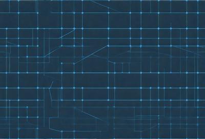 The primary subject of the image is a blue grid pattern. The setting is a dark blue background, which creates a contrast with the grid pattern. The visual style is a digital art or illustration, as the grid pattern is created using a computer or digital device. The colors and mood of the image are predominantly dark and moody, with the blue grid pattern being the main focus.