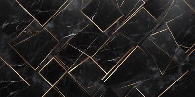 The primary subject of the image is a black and gold marble tile pattern. The setting is a black and gold marble tile wall, which serves as the background. The visual style is a close-up of the marble tile pattern, showcasing the intricate details of the design. The colors and mood of the image are predominantly black and gold, giving it a luxurious and elegant appearance.