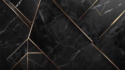 The primary subject of the image is a black and gold marble wall. The setting is a room with a black and gold marble wall as the main focus. The visual style is a close-up of the marble wall, showcasing its intricate patterns and textures. The colors and mood of the image are predominantly black and gold, giving it a luxurious and elegant appearance.