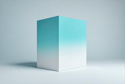 The primary subject of the image is a white square box with a blue background. The setting is a white background, and the visual style is a photo. The colors and mood of the image are predominantly white and blue, creating a clean and minimalist appearance.