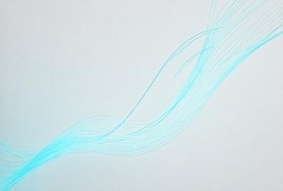 The primary subject of the image is a blue line or stream of light, which appears to be a digital art or illustration. The setting is a white background, which provides a clean and minimalist appearance. The visual style suggests that the image is a creative and artistic representation of a line or stream of light. The colors and mood of the image are predominantly blue, which gives it a calm and serene atmosphere.