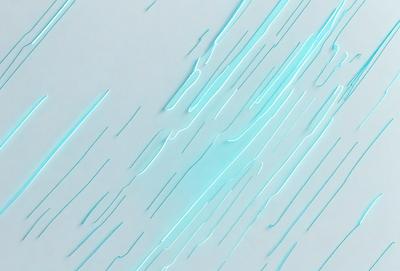 The primary subject of the image is a blue and white pattern, which appears to be a digital art or illustration. The setting is a white surface, possibly a wall or a background. The visual style suggests that the image is a creative and artistic representation of a rainy day. The dominant colors are blue and white, creating a calming and serene atmosphere.