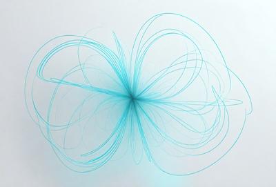 The primary subject of the image is a blue, swirling, and curved pattern. The setting is a white background, which provides a clean and minimalist appearance. The visual style is a combination of digital art and illustration, creating a unique and eye-catching design. The dominant colors are blue and white, giving the image a calm and soothing atmosphere.