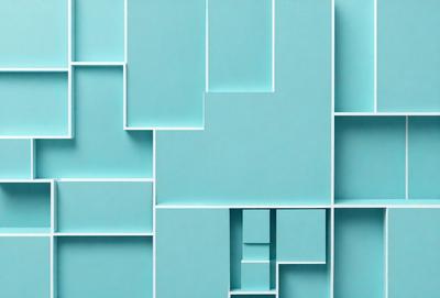 The primary subject of the image is a blue and white patterned wall. The setting is a room with a blue and white checkered pattern on the wall. The visual style is a combination of digital art and illustration, creating a unique and eye-catching design. The dominant colors are blue and white, giving the room a clean and modern atmosphere.
