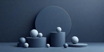 The primary subject of the image is a collection of blue and white balls. The setting is a dark room, and the visual style appears to be a digital art or illustration. The dominant colors are blue and white, creating a calm and serene atmosphere.