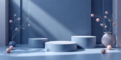 The primary subject of the image is a person standing in front of a blue wall. The setting appears to be a studio or a similar indoor environment. The visual style of the image is a photo, capturing the person and the blue wall in a realistic manner. The colors in the image are predominantly blue, creating a calm and serene atmosphere.