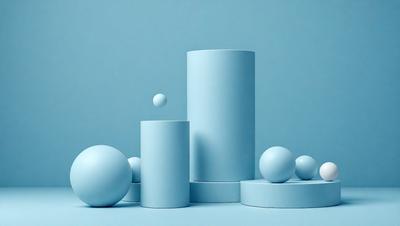 The primary subject of the image is a collection of blue and white spheres, which are arranged in a visually appealing manner. The setting is a blue background, which creates a striking contrast with the spheres. The visual style of the image is a combination of photo and digital art, giving it a unique and artistic appearance. The colors and mood of the image are predominantly blue and white, which evoke a sense of calmness and tranquility.