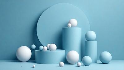 The primary subject of the image is a collection of white and blue spheres, which are arranged in various shapes and sizes. The setting is a blue background, which creates a visually appealing contrast with the white and blue spheres. The visual style of the image is a combination of digital art and illustration, giving it a unique and creative appearance. The dominant colors in the image are white and blue, which contribute to a calm and serene atmosphere.