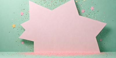 The primary subject of the image is a pink wall with a star pattern on it. The setting is a room with a pink background. The visual style is a combination of photo and digital art, creating a unique and eye-catching design. The colors and mood of the image are predominantly pink, giving it a warm and inviting atmosphere.