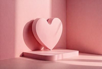 The primary subject of the image is a pink heart-shaped sculpture. The setting is a pink wall, which serves as the backdrop for the heart. The visual style is a combination of photo and digital art, creating a unique and artistic representation of the heart. The colors and mood of the image are predominantly pink, giving it a warm and inviting atmosphere.