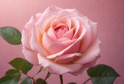The primary subject of the image is a single pink rose. The rose is the main focus of the image, and it is displayed against a pink background. The visual style of the image is a close-up of the rose, showcasing its details and texture. The colors in the image are predominantly pink, creating a warm and romantic atmosphere.