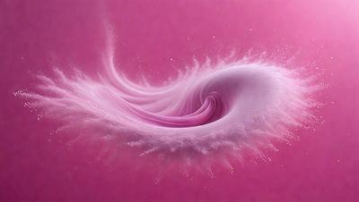 The primary subject of the image is a pink, swirling, and curling mass of pink and white colors. The setting is a pink background, which creates a contrasting and visually striking scene. The visual style is a combination of digital art and illustration, as the swirling mass appears to be a digital art piece with a hand-drawn, illustrative quality. The colors and mood of the image are predominantly pink and white, giving it a soft, feminine, and elegant appearance