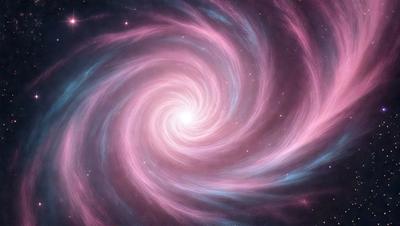 The primary subject of the image is a swirling, pink and blue spiral pattern. The setting is a dark, starry background, which adds to the overall mood of the image. The visual style is a combination of digital art and illustration, creating a unique and captivating design. The dominant colors are pink and blue, with the swirling pattern adding a sense of motion and depth to the image.