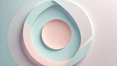 The primary subject of the image is a large, circular, pink and blue paper cutout. The paper cutout is placed on a white surface, which serves as the setting or background. The visual style of the image is a combination of digital art and illustration, as the paper cutout is created using a digital medium. The dominant colors in the image are pink and blue, giving the scene a warm and vibrant atmosphere.