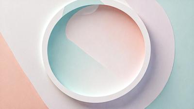 The primary subject of the image is a white circle with a blue and pink gradient. The setting is a white background, and the visual style appears to be a digital art or illustration. The dominant colors are white, blue, and pink, creating a calm and soothing atmosphere.