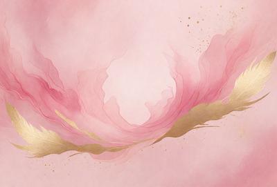 The primary subject of the image is a pink flower, which is the main focus of the scene. The setting is a pink background, which complements the flower's color. The visual style is a combination of digital art and illustration, creating a unique and artistic representation of the flower. The dominant colors in the image are pink and gold, giving the scene a warm and inviting atmosphere.
