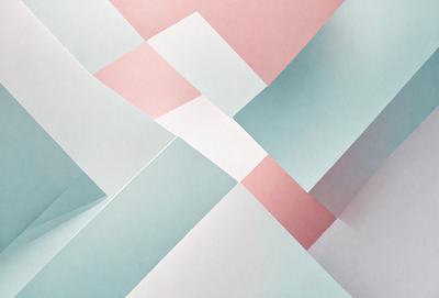 The primary subject of the image is a colorful, abstract design made up of various shapes and colors. The design is composed of different shades of pink, blue, and white, creating a visually appealing and vibrant pattern. The setting or background of the image features a white surface, which contrasts with the colorful design, further emphasizing the artistic nature of the piece. The visual style of the image is a combination of digital art and illustration, showcasing the artist's creativity and skill in