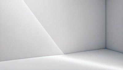 The primary subject of the image is a white wall with a white triangle on it. The setting is a room with a white background. The visual style is a simple, clean design with a focus on the white triangle. The colors and mood are predominantly white, creating a calm and minimalist atmosphere.