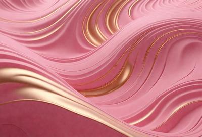 The primary subject of the image is a pink and gold patterned surface, which appears to be a piece of art or a decorative item. The setting is a close-up view of the pattern, showcasing its intricate details. The visual style is a combination of digital art and illustration, creating a unique and eye-catching design. The dominant colors in the image are pink and gold, giving the pattern a warm and luxurious appearance.