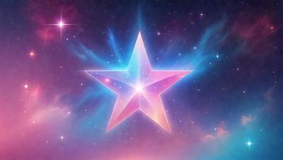 The primary subject of the image is a colorful star, which is the main focus of the scene. The setting is a vibrant, colorful background that complements the star's bright colors. The visual style of the image is a combination of photo and digital art, creating a unique and eye-catching representation of the star. The colors and mood of the image are lively and energetic, with the star's vivid colors and the background's vibrant tones creating a sense of excitement and