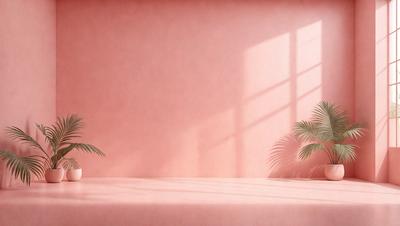 The primary subject of the image is a pink wall with a window. The setting is a room with a window, and the visual style is a photo. The colors and mood of the image are predominantly pink, creating a warm and inviting atmosphere.