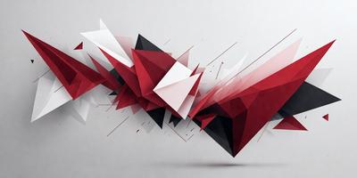 The primary subject of the image is a geometric artwork featuring a red and black color scheme. The setting is a white background, which provides a clean and minimalist appearance. The visual style is a combination of digital art and illustration, creating a unique and eye-catching design. The dominant colors are red and black, which evoke a sense of energy and contrast.
