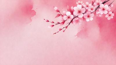 The primary subject of the image is a beautifully drawn pink flower branch with pink flowers. The setting is a pink background, which adds to the overall mood of the image. The visual style is a combination of digital art and illustration, creating a vibrant and artistic representation of the flower branch. The colors and mood of the image are predominantly pink, which evokes a sense of warmth, love, and femininity.
