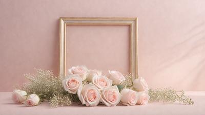 The primary subject of the image is a bouquet of white roses. The setting is a pink background, which adds a warm and romantic touch to the scene. The visual style is a close-up of the roses, showcasing their beauty and details. The colors and mood of the image are predominantly pink, which evokes feelings of love, warmth, and tenderness.