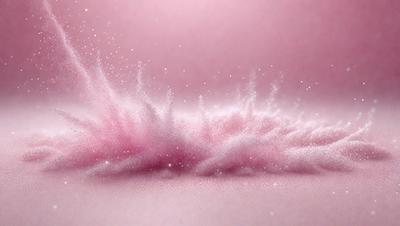 The primary subject of the image is a pink, sparkling substance that appears to be a powder or a frothy substance. The setting is a pink background, which adds to the overall mood of the image. The visual style is a combination of photo and digital art, creating a unique and eye-catching effect. The colors and mood of the image are predominantly pink, with a hint of sparkle, giving it a lively and vibrant appearance.