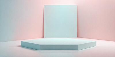 The primary subject of the image is a white square, which is placed on a pink surface. The setting appears to be a room with a pink wall, and the visual style is a photo. The colors in the image are predominantly pink and white, creating a warm and inviting atmosphere.