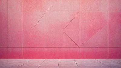 The primary subject of the image is a pink wall with a pattern of triangles. The setting is a room with a pink wall, and the visual style is a photo. The dominant colors are pink and white, creating a warm and inviting atmosphere.