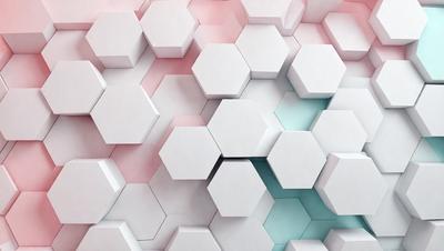 The primary subject of the image is a white and pink geometric pattern. The setting is a white background, and the visual style is a digital art or illustration. The dominant colors are white and pink, creating a warm and inviting atmosphere.