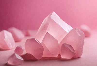 The primary subject of the image is a pink crystal, which is the main focus of the scene. The setting is a pink background, which adds to the overall mood of the image. The visual style is a close-up of the crystal, showcasing its unique texture and color. The colors and mood of the image are predominantly pink, creating a sense of warmth and elegance.